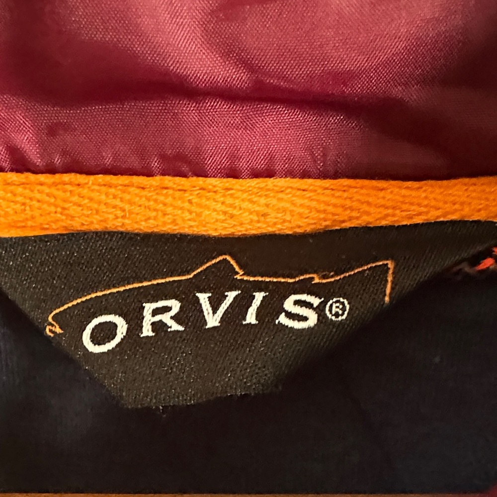 Orvis Navy Jacket with Burgundy Lining and Orange Trim - Picture 2 of 5
